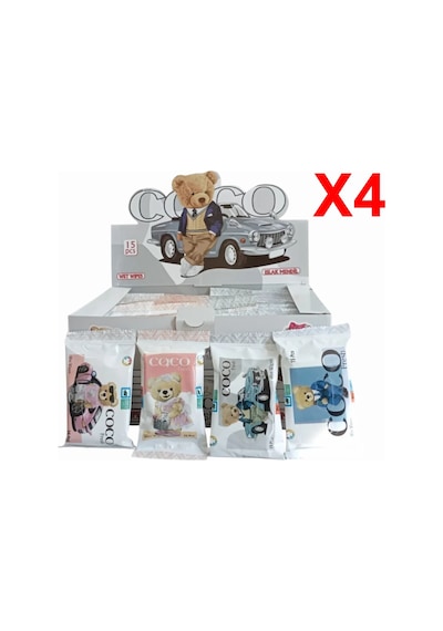 Coco Fresh Cep Islak Mendil 15'li Paket 36'lı Kutu x 4 Kutu - Sevimli Ayıcıklar 144'lü Set