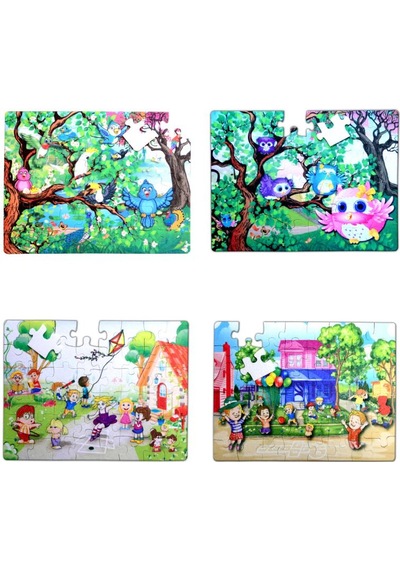 4 Set 96 Parça Tox Baykuş Ve Oyun Parkı 5+ Keçe Yapboz 5 Yaş