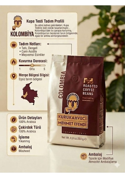 Mehmet Efendi Colombia Kavrulmuş Çekirdek Kahve 250 Gr