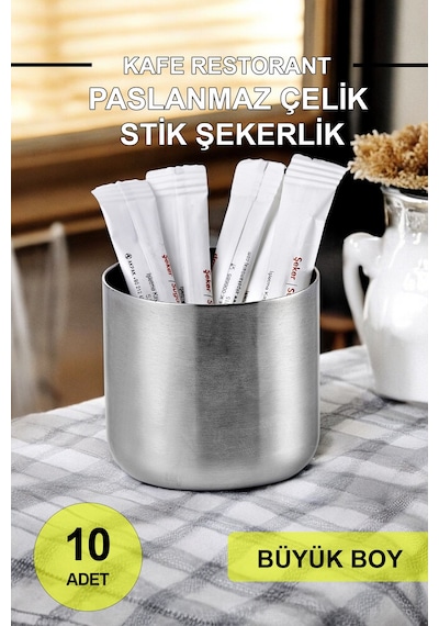 10 Adet Kafe Restorant Lokanta Için Stik Şekerlik Büyük Boy Krom