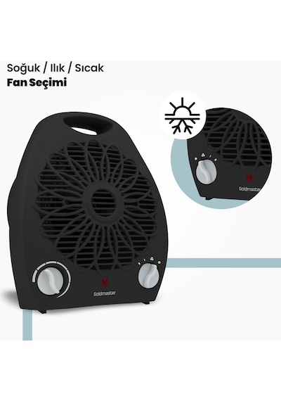 Goldmaster Venüs GM7919S 2000W Isıya Dayanıklı Sıcak Ilık Soğuk Devrilme Emniyetli Isıtıcı Fan Siyah