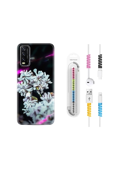 Vivo Y11S Kılıf Kablo Koruyuculu Beyaz Çiçekler 1888