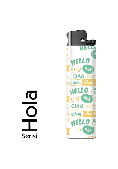 Hola Serisi Tasarım Çakmak Hello Desenli Çakmak Beyaz