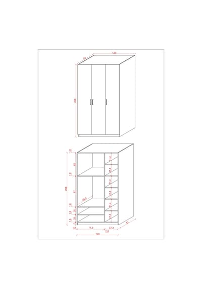 Asra Trend 3 Kapaklı Gardırop G-01 %100 MDF Geniş Hacimli Elbise Dolabı Beyaz