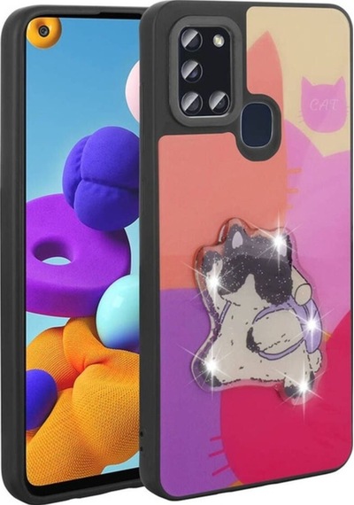 Galaxy A21s Kılıf Parlayan Kabartmalı İkonik Figürlü Zore Amas Silikon Kapak Mor