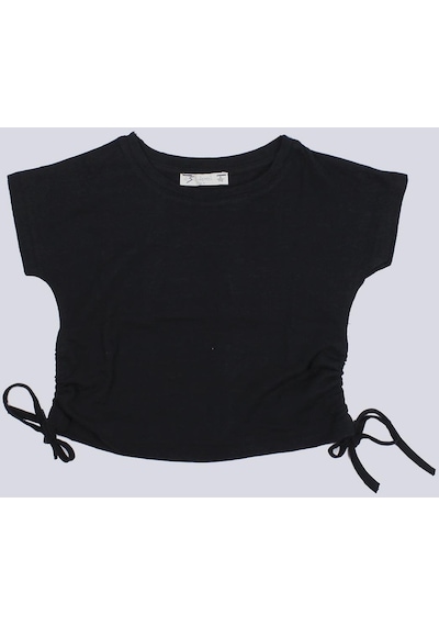 Escabel Kız Çocuk Yandan Büzmeli Tshirt Siyah
