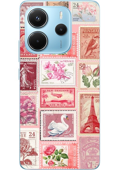 Redmi Note 14 4g Uyumlu Pembe Posta Pulları Baskılı Silikon Kılıf Renkli