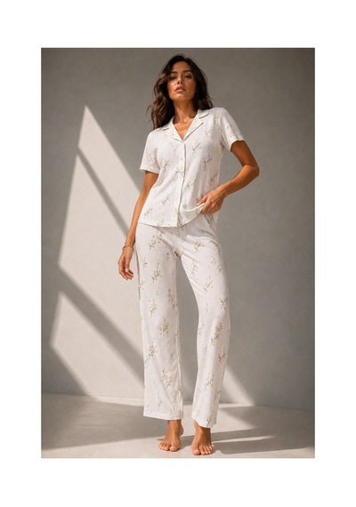 Fit Women Kadın Klasik Doğal Düğme Gece Çok Renkli Pijama Takımı