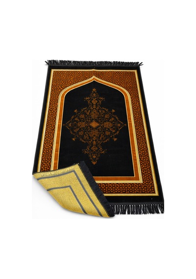 Mihrap Desenli Kadife Seccade K0225 Siyah