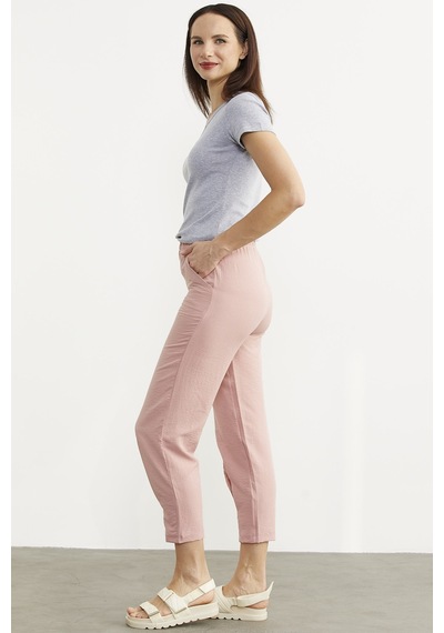 Paça Büzgü Detaylı Krep Pantolon - Pembe 001