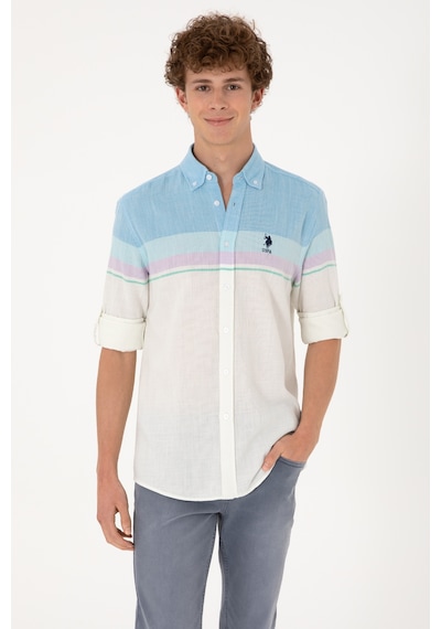 U.s. Polo Assn. Erkek Mavi Gömlek Desenli 50306336-vr036 Mavi