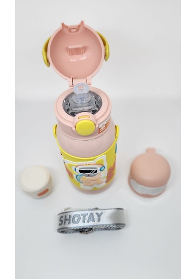 Shotay St-8812 Space 600ml Çift Başlık Kapak Termos Matara Pembe