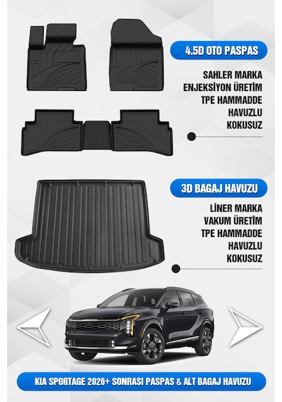 Kia Sportage 2026 Ve Sonrası Makyajlı Kasa Uyumlu Sahler 4.5d Premium Paspas Ve Liner 3d Alt Bagaj Havuzu