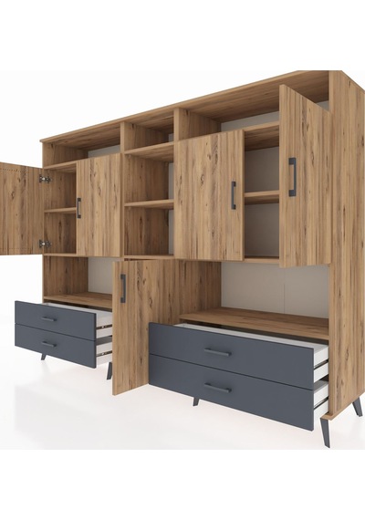 Hyperion Dolap 12 Raflı 4 Çekmeceli 5 Kapaklı 220x44x163 Çam-çam/ Çam-çam/antrasit Hyperion Dolap 12 Raflı 4 Çekmeceli 5 Kapaklı 220x44x163 Çam-çam/ Çam-çam/antrasit