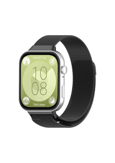 Huawei Watch Fit 3 / Fit 4 Uyumlu Metal Hasır Manyetik Kordon Siyah