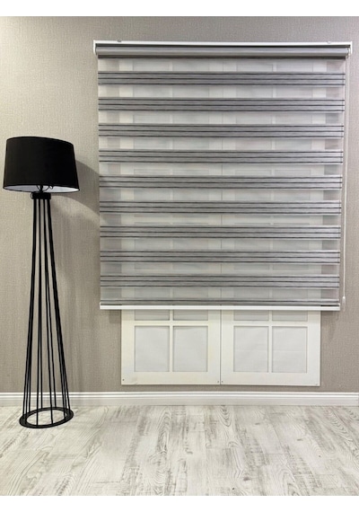 Zebra Stor Perde Dar Plise Güneşlik Antrasit Gri Çizgili Antrasit Gri