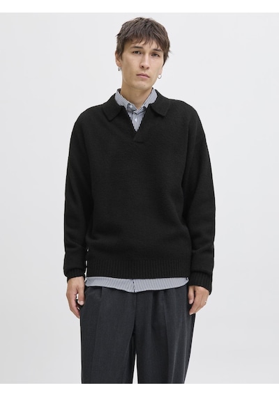 Jack&jones Erkek Relaxed Fit V Yırtmaçlı Yaka Triko Kazak - Soho - 12279214 Siyah