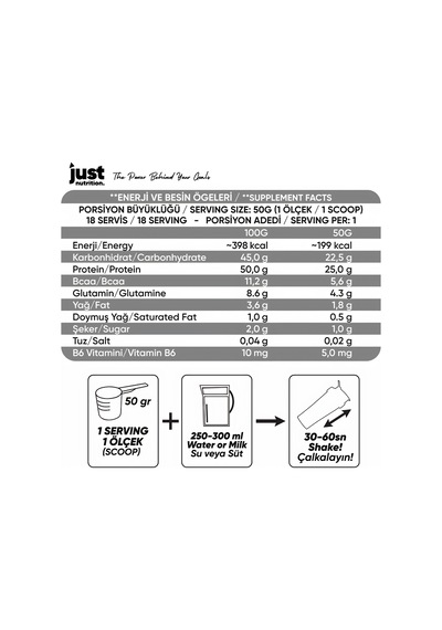 Just Nutrition Whey Protein Tozu + Karbonhidrat 900 Gr 18 Servis Çikolata + Shaker + Protein Kahve Çikolata Aromalı