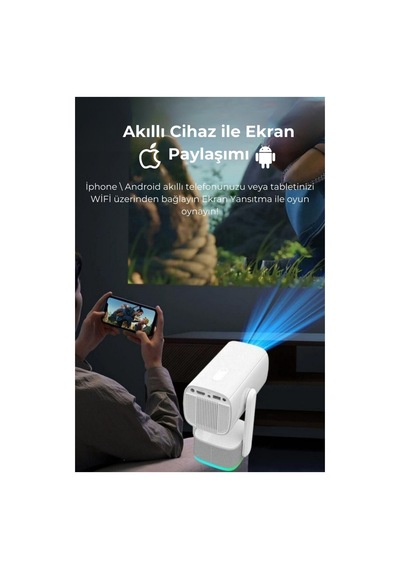 Taşınabilir Projeksiyon Ps5 X Box Bağlantılı Oyun Sinema Projektör Full Hd 4k Android Şarjlı Beyaz - 868153474