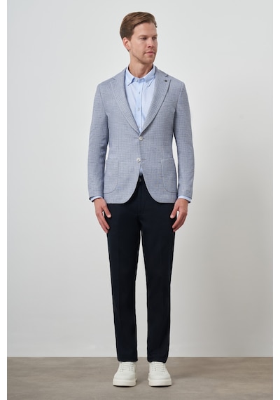 Morven Erkek İndigo Örme Slim Fit Mono Yaka Ceket 25ms002020308 İndigo