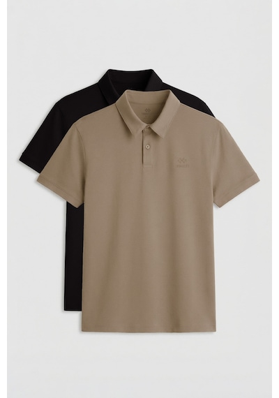 Standart Fit Basic Polo Yaka 2li Paket Siyah-koyu Bej Erkek T-shirt - 87748 Siyah - Bej