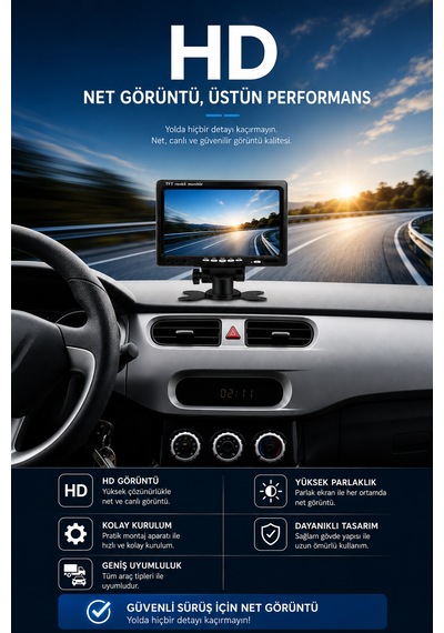 2 Kameralı 7'' İnç Monitörlü Kumandalı Araç Monitör Seti
