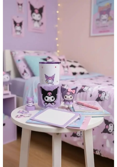Sanrio Lisanslı Kuromi Paslanmaz Çelik Bardak Dekoratif Kılıflı 550 Ml Çok Renkli