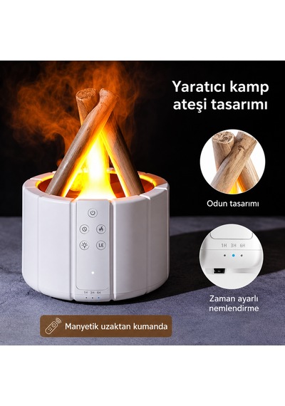 Kamp Ateşi Humidifier 250 Ml Ultrasonik Hava Nemlendirici Buhar Makinesi Ve Aroma Difüzörü Beyaz
