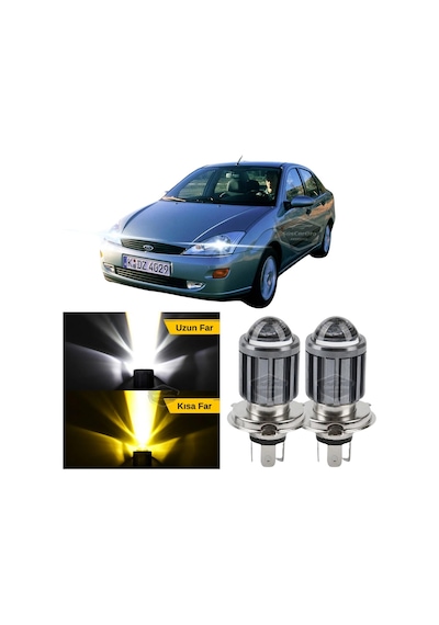 Ford Focus 1 Hb&sedan 1998-2004 Uyumlu Mercekli Far Ampulü Led Xenon Çift Renk Sarı-beyaz Far Şimş Etkili Csp Led LED Far 53818533
