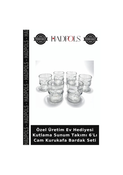 Özel Üretim Ev Hediyesi Kutlama Sunum Takımı 6'lı Cam Kurukafa Bardak Seti Şeffaf