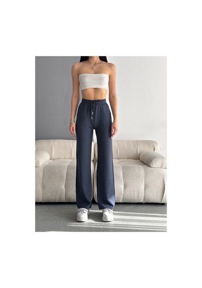 Gugus Kadın Trend Bol Paça Modal Kumaş Eşofman Altı Çift Cepli Wide Leg Füme