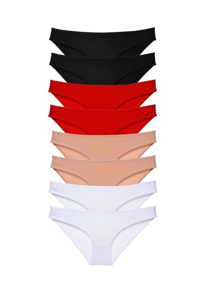 8 Adet Süper Eko Set Likralı Kadın Slip Külot Siyah Kırmızı Ten Beyaz Çok Renkli