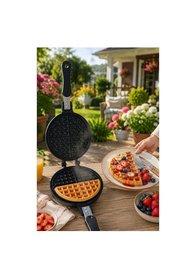 Piev Pratik Çift Taraflı Ocak Üstü Döküm Waffle Tavası Antrasit