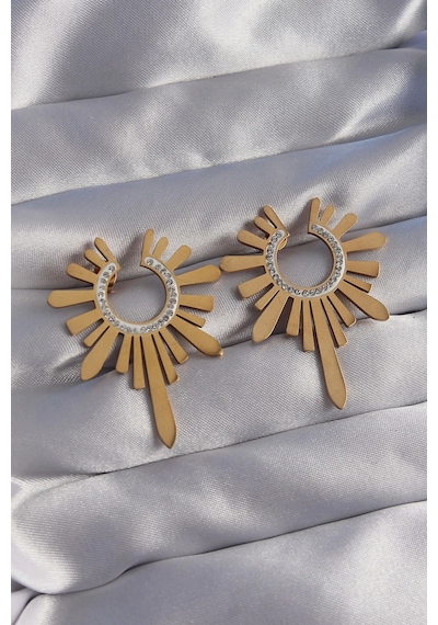 316l Çelik Gold Renk Zirkon Taşlı Güneş Figürlü Küpe - Tj-bkp9063 Çok Renkli