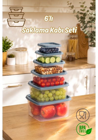 Porsima Sa-645-2 6 Adet 12 Parça Derin Dondurucu Mikrodalga Saklama Kabı - Çok Amaçlı Erzak Saklama Kabı Seti Mavi