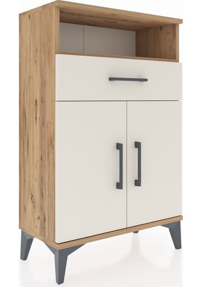 Arges Komodin 2 Raflı Tek Çekmeceli 2 Kapaklı 60x30x96 Çam-ay... Çam