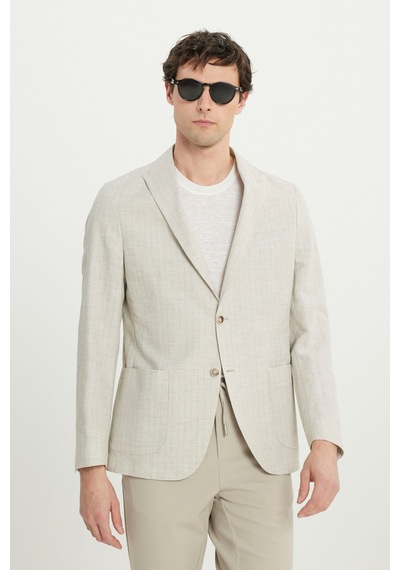 AC&Co / Altınyıldız Classics Erkek Bej Keten Slim Fit Dar Kesim Kırlangıç Yaka Torba Cepli Çizgili Blazer Ceket Bej AC&Co / Altınyıldız Classics Erkek Bej Keten Slim Fit Dar Kesim Kırlangıç Yaka Torba Cepli Çizgili Blazer Ceket Bej