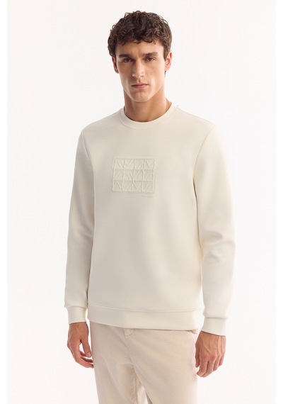 Avva Erkek Ekru Bisiklet Yaka Pamuklu Bi-stretch Baskılı Regular Fit Sweatshirt A52y1289