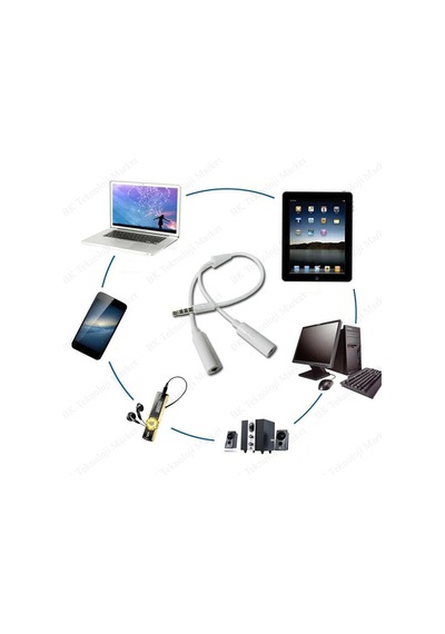 3.5Mm Stereo 4 Kutuplu Kulaklık Ses Çoklayıcı Kablo