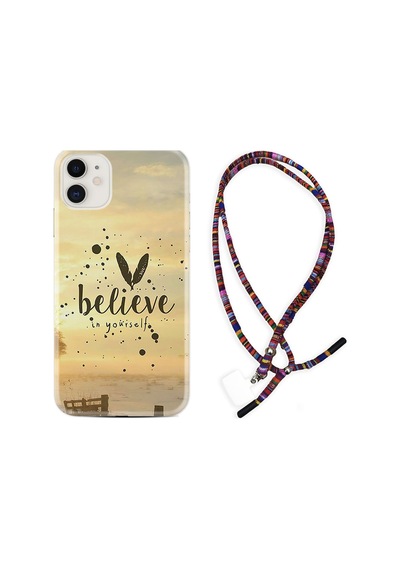 Apple Uyumlu iPhone 11 Kılıf Rasta Boyun Askılı Belive In Yourself 1316