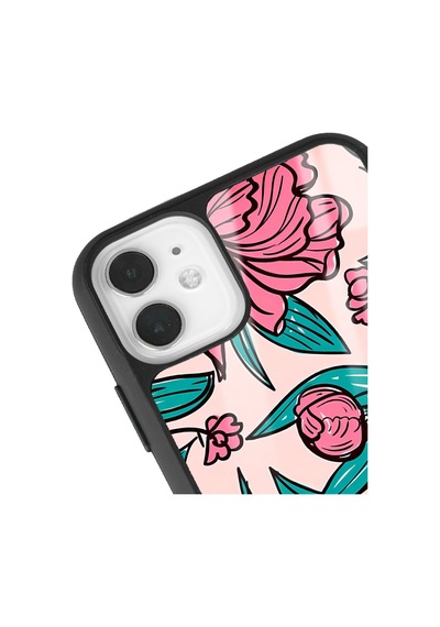 Apple Uyumlu iPhone 11 Fuşya Çiçekli Tasarımlı Glossy Telefon Kılıfı Çok Renkli