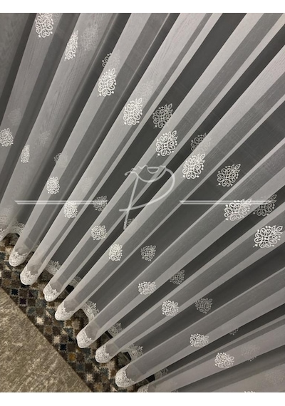 Tül Perde Taç Marka Etek Bohreli Serpme Desenli Tül 26131 Çok Renkli