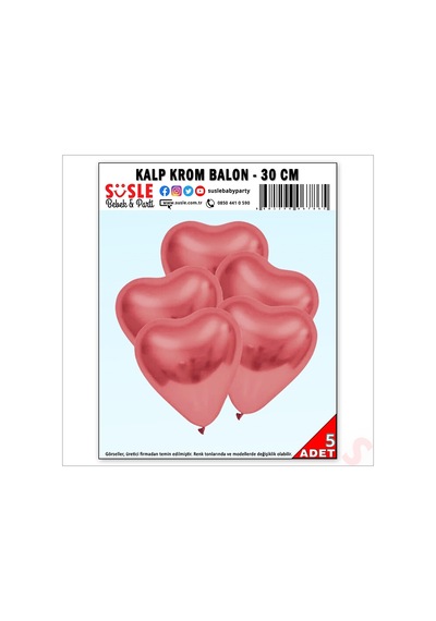 Krom Kalp Balon, Gül Kurusu - 30cm X 5 Adet