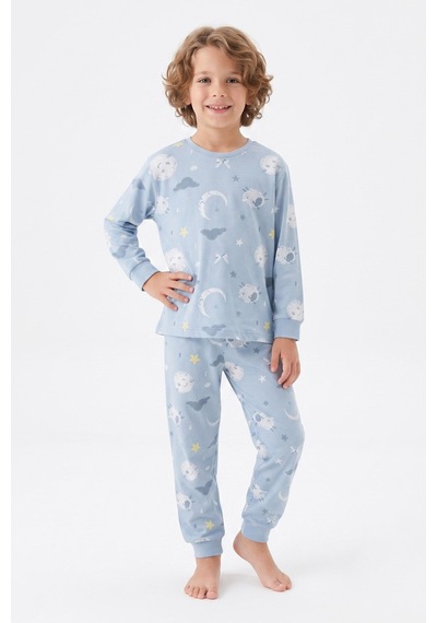 Modanino Erkek Çocuk %100 Pamuk Pijama Takımı 3-13 Yaş 12734ıs Açik Mavi
