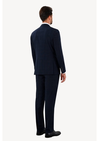Erkek Lacivert Slim Fit Mono Yaka Takım Elbise