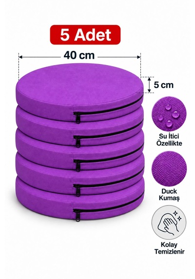 Kreş Minderi Anaokulu Aktivite Minderi, Bahçe, Dekor, Sandalye Minderi 40x40x 5 Cm Yuvarlak Minder 5adet Mor