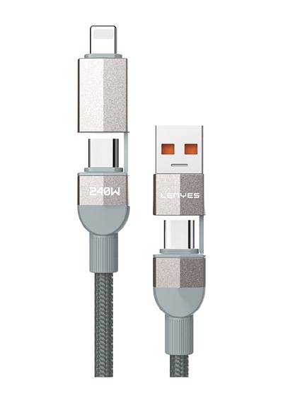 Lenyes Lc543 4in1 Hızlı Şarjlı Usb-a - Type-c + Type-c To Lightning Data Ve Şarj Kablosu 240w 1m Gri