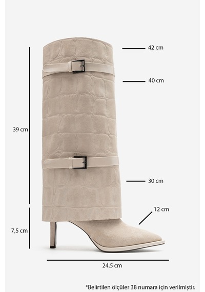 Luvi Shoes Pıen Bej Süet Baskı Sivri Burun Kadın İnce Topuklu Çizme