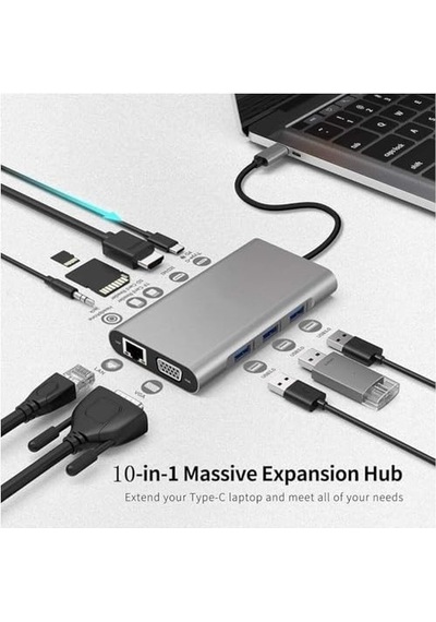 Uyumlu Type-c Usb-c To 4 Usb 3.0 4k 1080p Hd Hdmı Vga Pd Aux Ses Sd Tf Kart 11ın1 Çevirici Hub