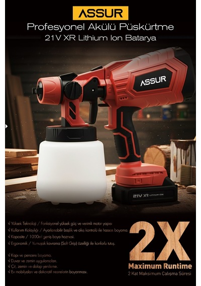 Assur ASR827 21V Çift Akü 300 MM Sprey Püskürtme Kırmızı